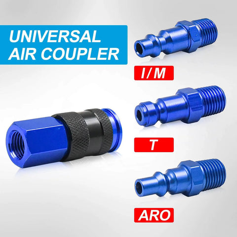 15 Piece Air Hose Fittings Kit With One Quarter Inch Universal Air Couplers And Industrial Air Plugs displayed