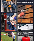 Various pneumatic tools connected using the Sixteen Piece Universal Air Hose Fittings And Quick Connect Kit for Air Compressors.