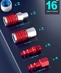 Sixteen Piece Universal Air Hose Fittings And Quick Connect Kit For Air Compressors Pro Grade Lightweight Aluminum