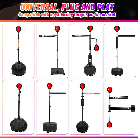 Boxing Speed Ball With 8mm Screw Mounts, various models shown for training setups, red and black design.