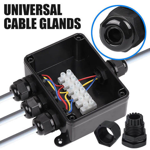 Waterproof Cable Gland Kit 50 Pack For 3 To 16mm Cables with PG7 PG9 PG11 PG13.5 PG16 PG19 in a junction box