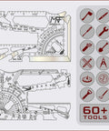 Universal 3.0 Card Multitool With 60 Plus Tools In 440C Stainless Steel, featuring diagrams and icons for EDC and outdoor uses.