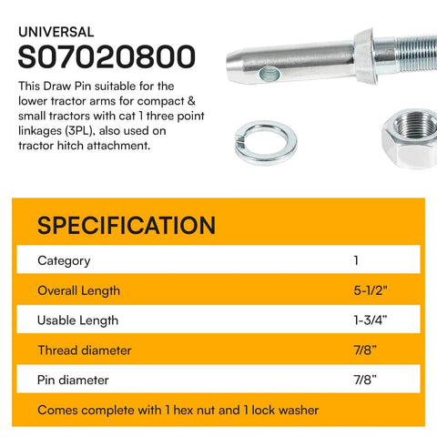 Beefed Up Heavy Duty Six Pack Cat 1 Draw Pin Hitch Accessories For Tractors Five And A Half Inch Universal Forged Lift Arm Pins