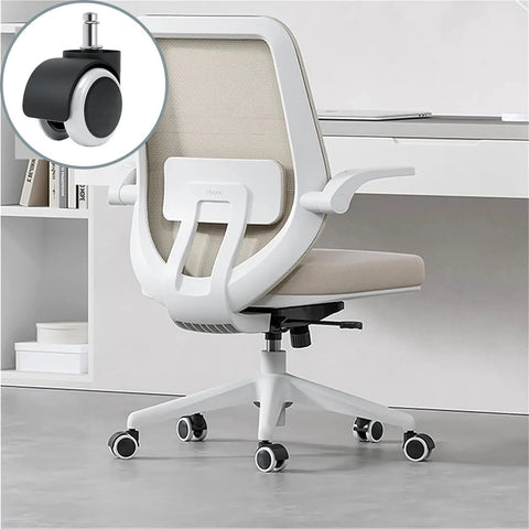 2 Inch Universal Office Chair Wheels Set Of 5 Heavy Duty Rubber Casters White No Noise Polyurethane Replacement For Standard Size Chairs Protect Floors With Smooth Silent Rolling And Durable Construction on office chair