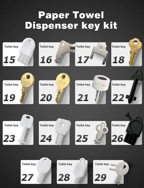 Universal Dispenser Key Set For Paper Towel, Toilet Paper, And Soap Dispensers With 29 Replacement Keys Fits Most Brands Easy Universal Access