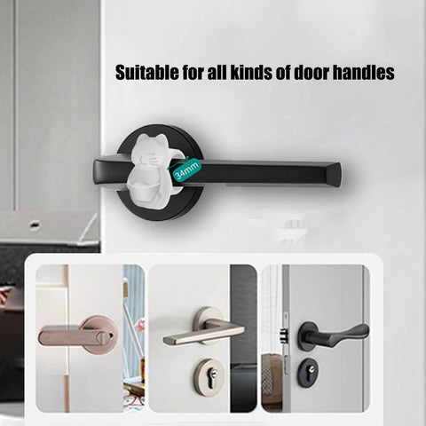 Silicone wall shield with shock absorbing cushion and noise silencer design installed behind various door handles, protecting doors and walls.