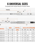 Diagram showing dimensions and specifications for 6 Pairs 20 Inch Soft Close Drawer Slides 14 16 18 20 22 24 Inch Heavy Duty Side Mount Rails.