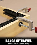 Universal Fence Clamps For Table Saws And Router Tables 2 Pack With Three Eighths Inch Rod installed on a wooden fence