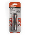 Adjustable universal file handle clamps to tool tang and fits multiple file sizes without inserts in retail packaging.