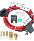 Electric Fuel Pump Relay Kit With Wiring Harness Bypass 40 Amp Waterproof Switch for 12V Systems, wires and connectors shown