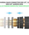 Garden Hose Quick Connect Fittings Set 3/4 Inch GHT Male And Female Metal Hose Connectors side view in black and gold