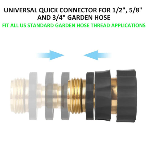 Garden Hose Quick Connect Fittings Set 3/4 Inch GHT Male And Female Metal Hose Connectors side view in black and gold