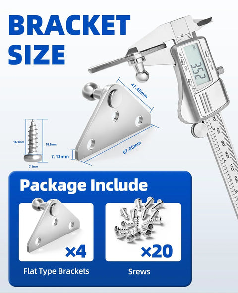 Universal Ball Stud Mounting Brackets For Gas Struts And Shocks 10Mm Holes Includes 4 Flat Brackets And 12 Screws with dimensions