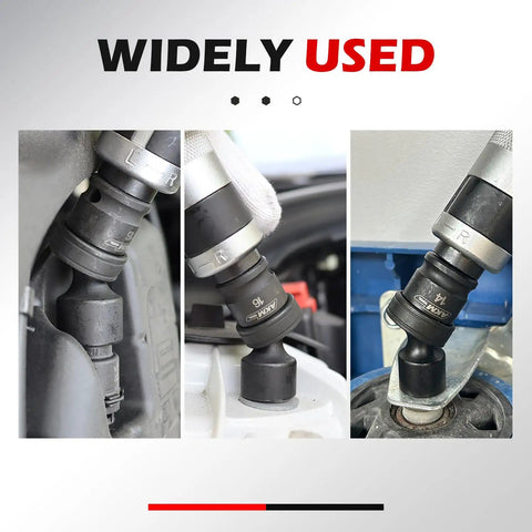 Three Eighths Inch Drive Universal Impact Socket Set, AKM TOOL, 20 Piece With 360 Degree Rotating Universal Joint in use