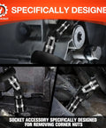 Universal Joint Socket Adapter Set Three Piece One Half Inch Three Eighth Inch One Quarter Inch Drives For Tight Access Swivel CRV Steel Mechanic Tools Ratchet And Torque Wrench Compatible Reach Fasteners At Any Angle installed in machinery