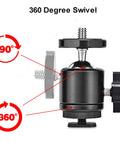 Universal 1/4 Inch Swivel Mini Ball Head Mount With Hot Shoe Adapter For Cameras And More 360 Degree Rotating Base side view