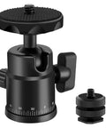 Universal Quarter Inch Swivel Mini Ball Head Tripod Mount With Hot Shoe Attachment For DSLR Cameras and Accessories