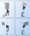 Universal Mini Tripod Ball Head With One Quarter Inch Screw In Stainless Steel And Aluminum Alloy 360 Degree Pan And Ninety Degree Tilt Quick Lock Knob Mount Base Adapter Compatible With ATL3500 ATL4500 And ATL330 Camera Monopods Camcorders And Lights displaying various camera setups.