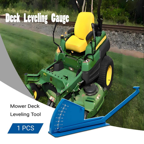 Universal Deck Leveling Gauge For John Deere And Major Mower Brands DIY Friendly Deck Alignment Tool For AM130907 TY15272 490 900 0041 Cub Cadet Troy-Bilt Stens 750-442 MOK30-0015 1 Pack shown with a green mower