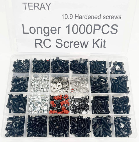 1000pcs Universal RC Screw Kit Hardware Assortment with M3 and M4 Screws Washers Nuts Clips and Pins in organizer box