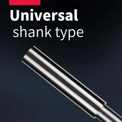 Close-up of 6.4mm chucking reamer with universal shank type, 93mm overall length, for precision lathe work, HSS material.