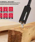 Universal socket from 80-Piece Premium Magnetic Impact Nut Driver Set Metric And SAE with wood and screws for heavy duty jobs.