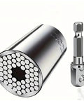 7-19mm Socket Wrench Set, Professional Multi-Functional Socket Kit with quick-change drill adapter, shown from side and end view