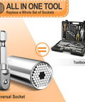 Universal Socket Tool Set For Men Gifts For Dad Husband Grandpa Stepdad With Power Drill Adapter Adjustable Grip That Fits Any Size Or Shape