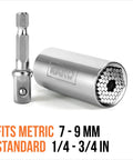 Must Have Universal Socket Wrench Set With Self Adjusting Gator Grip 7 To 19mm, 54 Spring Loaded Rods, Power Drill Adapter Included