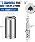 11 To 32mm And 7 To 19mm Auto Adjust Universal Socket Wrench Set For Drills All In One Multi Tool With Power Drill Adapters