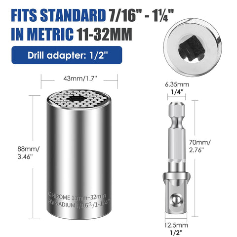 11 To 32mm And 7 To 19mm Auto Adjust Universal Socket Wrench Set For Drills All In One Multi Tool With Power Drill Adapters