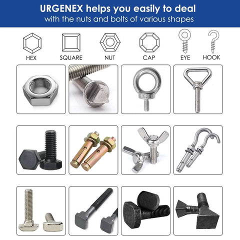Chart displaying various shapes of nuts, bolts, and fasteners compatible with 11 To 32mm And 7 To 19mm Auto Adjust Universal Socket Wrench Set For Drills All In One Multi Tool With Power Drill Adapters Ideal Gift For Men Dad Husband DIY Handyman 4 Pack.