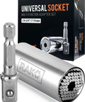 Must Have Universal Socket Wrench Set With Self Adjusting Gator Grip 7 To 19mm, 54 Spring Loaded Rods, Power Drill Adapter Included