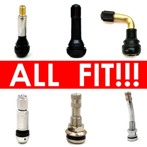 Various types of tire valves compatible with 30 Pack Universal Tire Valve Caps With O Ring For Cars SUVs Trucks Motorcycles Bicycles.