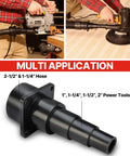 Universal Tool Adapters 2 Pack For Wet And Dry Vacuums Connect Hoses To Tools And Vacuums With A Two And A Half Inch Diameter Hose Ideal For Workshop Cleanup Dust Collection And Debris Pickup showing multiple tools connected to hoses