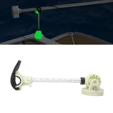 Aolidsive trolling motor stabilizer mount installed on a boat; marine-grade aluminum alloy, 7-angle adjustable.