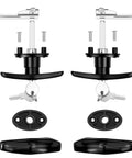 Universal Truck Cap T Handle Lock Complete Set for Toppers Camper Shells and Tonneau Covers Includes Two T Handles Dust Covers Cam Plates Spacers Steel Cams and Four Keys Key Alike for Left and Right