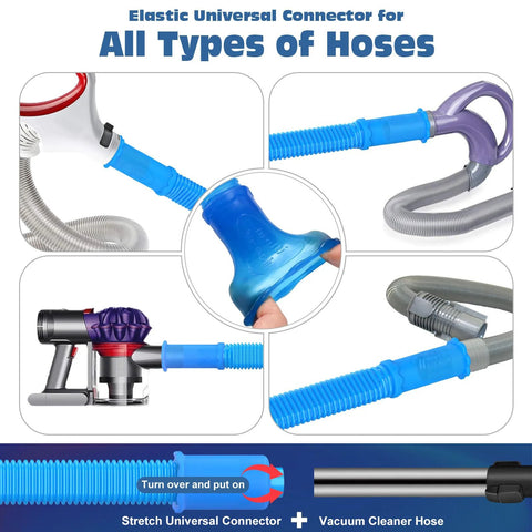 Two piece dryer vent cleaner kit with universal vacuum adapter removes built up lint from ducts and behind appliances