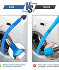 Two piece dryer vent cleaner kit with universal vacuum adapter showing comparison of stretch and fixed connectors