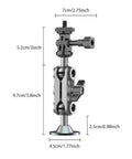 Universal Wall Mount Bracket With Adjustable Metal Arm For Action Cameras And Smartphones, side view showing measurements and dual ball head