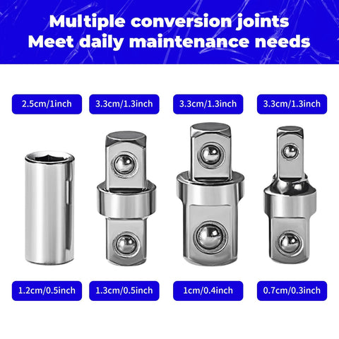 Zero Offset Extension Wrench Set With Half Inch Quarter Inch And Three Eighths Inch Square Drive Adapters, extension joints shown