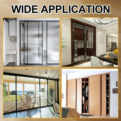 4 Pack White Closet Door Floor Guide With Screws For 1-3/8 Inch Thick Doors Universal Fit Durable Plastic Keeps Sliding Panels Aligned And Stabilizes Your Closet Door System For Smooth Operation In High Traffic Closets shown in various sliding door applications.
