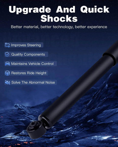 Four Piece Front And Rear Shocks Absorbers Kit For Chevy Avalanche 1500 Suburban 1500 Tahoe Yukon And GMC Yukon XL 1500 2002 2003 2004 2005 2006 Fits 344381 344384 Auto Shocks Set close-up view with feature list