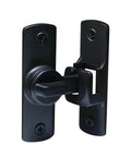 Black metal barn door lock featuring a 90/180 degree flip latch for sliding gates, suitable for barns, gardens, bathrooms, and cabinets.