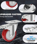 Stainless steel 4 inch heavy duty caster wheels with brakes, 304 rust proof swivel casters designed for industrial and sanitary use in a 4 pack close-up.