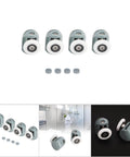 Upper Shower Door Rollers Set of 4 Single Wheel Runners for Sliding Glass Doors Designed for 5mm and 6mm Glass with Stainless Steel Nylon Construction.