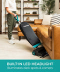 Person using Powerful Commercial Upright Vacuum Cleaner With 14 Liter Bagged Capacity, LED Headlight in living room
