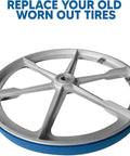 Urethane Band Saw Tires For Jet JWBS-18X Replacement Set Heavy Duty showing durable tire on metal wheel.