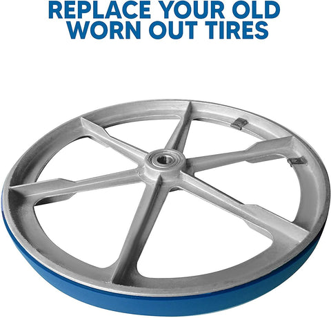 Urethane Band Saw Tires For Jet JWBS-18X Replacement Set Heavy Duty showing durable tire on metal wheel.
