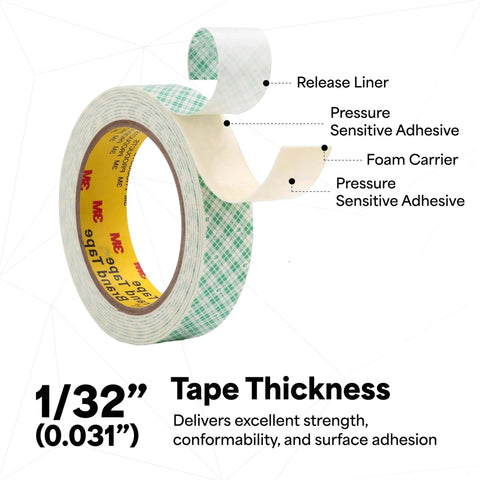 4032 Double Sided Urethane Foam Tape With Acrylic Adhesive For Bonding, Attaching And Mounting White 0.5 In By 5 Yd Roll